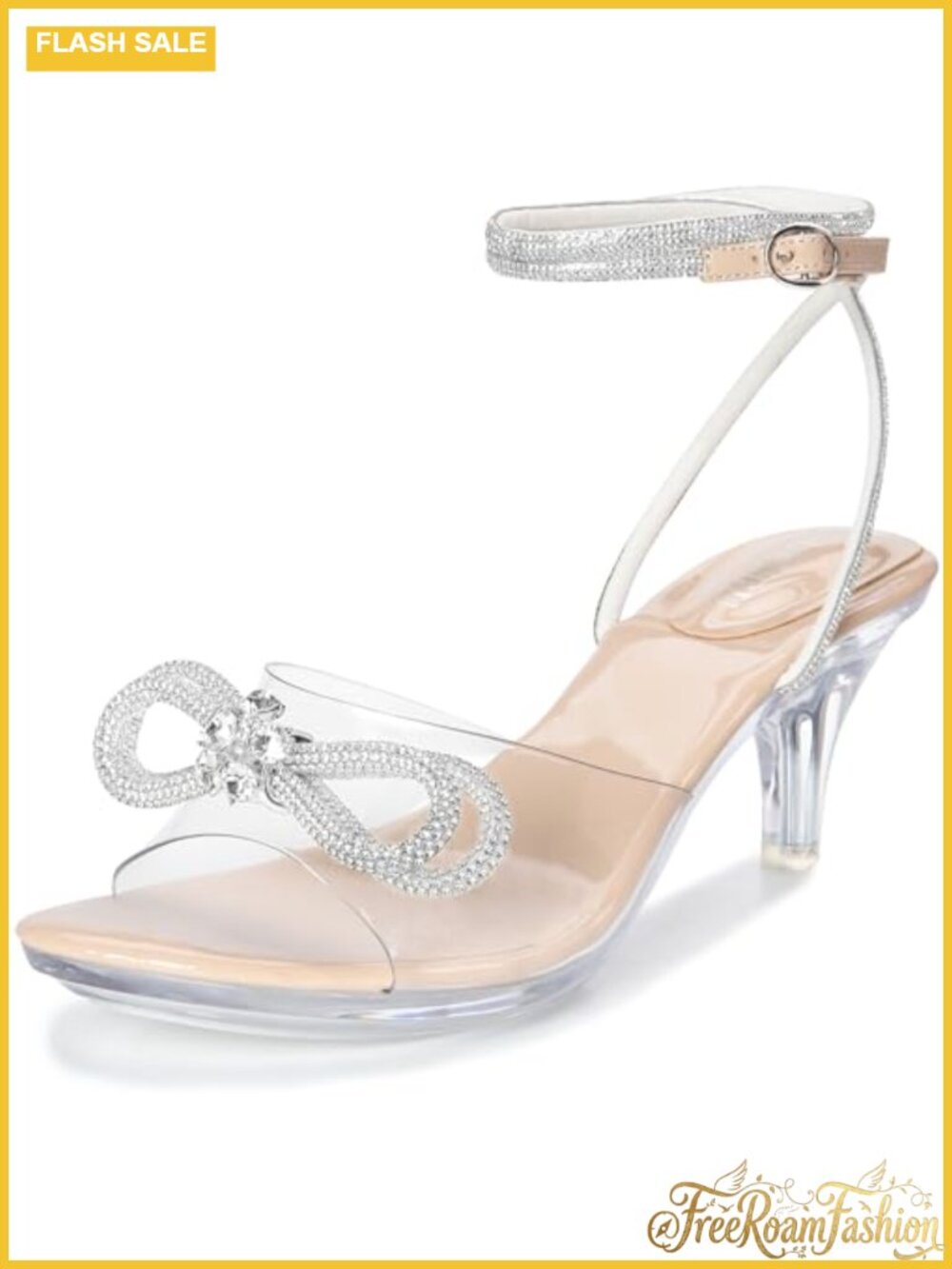 Rhinestone Bowknot Strappy Clear Heels Platform Slingback Stiletto